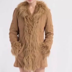 Vtg suede fur long Penny lane boho coat jacket